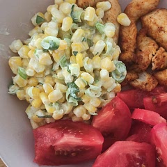 I was interested only in Lime corn salad which turned out great and refreshing. Served it with some air fryer chicken and tomatoes.
I used parsley instead of the coriander.