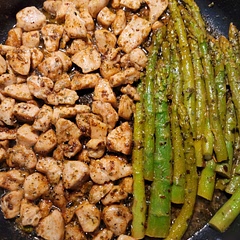 Loved it. The chicken was so flavorful. I subbed frozen asparagus and skipped the blanching step and it was fine.
