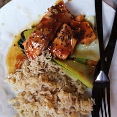 Lovely dish and easy to cook. Sauce was quite sweet, but the whole grain rice helped balance it out.