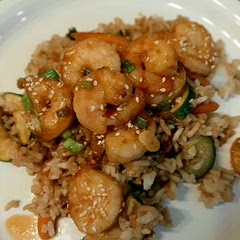 This shrimp dish was delish! I made a simple fried rice with veggies I needed to use up! They paired so well together. This is going to be a regular on the menu.