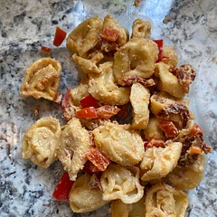 I substituted sun dried tomatoes I had that I needed to use up and also used heavy whipping cream because I had extra. It was delicious.