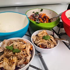 My grocery store didn't have pork shoulder or red chili peppers, so I had to make some substitutions and adapt (pork loin and habanero pepper). Overall, it was tasty but not earth shattering. I would try to make more sauce next time.
