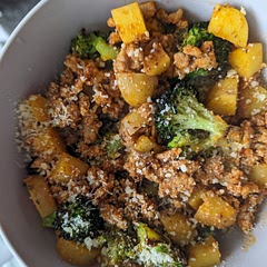 Would definitely make again! Quick skillet dinner. Served over broccoli, cauliflower, and carrots and topped with a little parmesan cheese! 