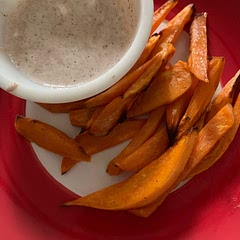 I am a newbie to the air fryer so I wanted to try out making my own fries. I made a marshmallow sauce to go with it and it was so good. It wasn’t exactly crispy but that could totally be user error