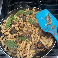 Omg. Amazing. We didn’t use any nuts or cheese. But the mushrooms - pasta - onions - soy sauce and soup: it just works! Don’t recommend using bay leaves like us. Definitely coming back to these after learning about soup cubes. A new favorite.