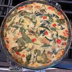 Added mushrooms and fresh spinach - sautéed spinach and peppers and mushrooms in garlic and olive oil - also added some feta and I added more non-sauteed spinach at the end