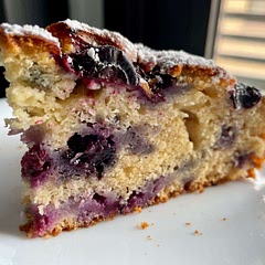 Bizcocho muy jugoso y cremoso. El sabor del ricotta y los arándanos es una unión perfecta. Ha sido un triunfo para la merienda.