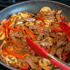 I added sesame oil to the steak while marinating; and instead of water I used low sodium beef broth. I also added mushrooms . Delicious! Definitely will make again! I used low carb orzo pasta as the side.