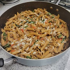 Used whole wheat pasta and had to cook a little longer than directed... quick and delicious with a little kick to it