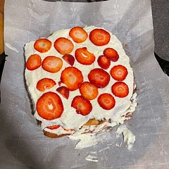 Super spongy cake. You have to wisk the egg whites and 75g of sugar for awhile. Time frame was around 1 hour 30 min. Definitely stick in the fridge over night for better taste.