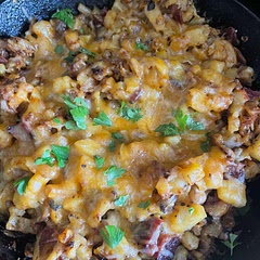 Didnt boil the potatoes first. I simply put them in hot cast iron skillet. I added beef bacon and lots of cheese
