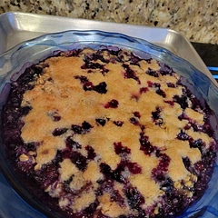Skipped the melted butter in batter. Added salt to topping. Used extra blueberries. Milk measure has typo, should be 1 and 1/2. Can't wait to taste it!