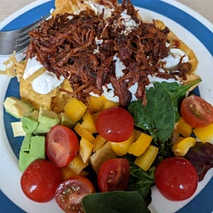 Had this with coleslaw in brioche buns one night and then leftovers topping nachos the next night. Really tasty and very easy. Generous portions, I reckon I could get 6 portions from this recipe especially served with other things
