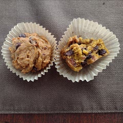 I doubled it and used a whole can of pumpkin which worked quite well, i also used 2 cups of sugar instead of 2.5, and I used aquafaba for eggs instead. Also I'm not sure why it says fill the cups 2/3, I filled them full and it worked well; these don't rise much in the oven. Turned out great, my pumpkin chocolate chip muffin craving is satisfied :)