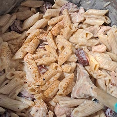 I could not get enough! This recipe is to die for! I added 2 extra cups of chicken broth and more noodles and cooked the chicken in 1in pieces