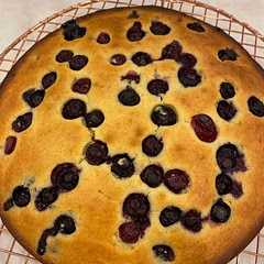 Delicious and super easy. Cooked almost an hour. Was afraid it would be over cooked but it wasn’t. Nice and moist. Not too sweet. Used a 9”round pan