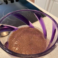 I used vanilla protein powder and it was still pretty full of chocolate flavor. I added a handful of spinach. I added the oats and coffee.