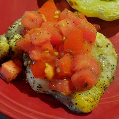 Used thighs instead of breasts and put under the broiler. Loved the combo of chicken, cheese and fresh tomatoes. Yum!