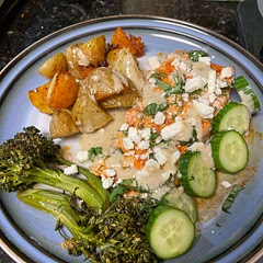 This was YUMMYYYY. I also roasted some broccolini because your girl needs more veg. Next time, I’ll make even more of the sauce for the fish I think.