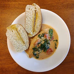 Oh man this is such a big hit in my house! I sliced the chicken breasts horizontally into 3  slices because we don't like thick breasts, and season them with the spices before cooking them in the pan. Served with garlic bread. Yum!