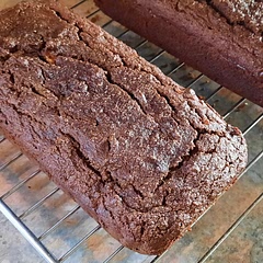 Yum! I want to try it without coffee since it's a bit bitter, but it's still very good. Split batter between 2 loaf pans and baked at 40mins.