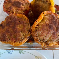 I changed a lot of things

1. I used taco season turkey sausage because there was nothing in the fridge 

2. I never microwave the bell peppers, I don’t have a microwave for that

3.I did not use Italian seasoning because the meat is already seasoned 

4.I did not use mozzarella, I used cheddar cheese 

5. I threw the top of the pepper but I don’t see the point in using it

6. You can use water in your tomato’s if you really need it to be softened, don’t put too much water

7.pack on the salt and pepper

8. I had little bit of rice which was not a problem at all because my grandma keep eating rice nonstop so I was very lucky to have one piece left.