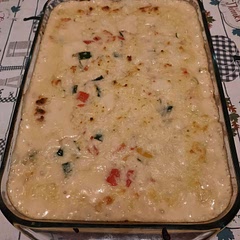 Delicious! Our first time trying it & it came out a little soupy, but I think I needed to add just a tad more flour with my sauce to help thickin it. I also added a couple extra peppers. I will definitely make this again! The sauce was amazing!