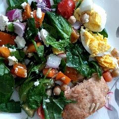 What's great about this is you can add to it anytime to make a complete meal such as with a side of salmon or even hard boiled eggs! Here I also added spinach and feta.