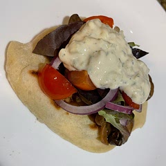 This was delicious and easy to make! I made the tzatziki ahead and chilled it in the fridge prior to eating. Served on homemade vegan naan from Nora Cooks Vegan.
