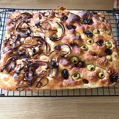 Lovely recipe which makes the most amazing focaccia. I put olives and rosemary on one side and balsamic onions on the other. Not all my children appreciate olives. This bread is now a family favourite 😊