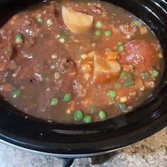 Didn't have any beef stew meat or beef gravy so I used Beyond Beef and mushroom gravy. Added a cup of water to thin it out a bit the hour and a half before it was done. 🍲