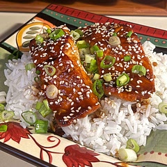 One of my favorite ways to make salmon. Serve over rice with sesame seeds and green onions.