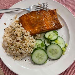 Substituted soy sauce for tamari and olive oil for avocado oil. We also sprinkled furikake on our rice. Yum!