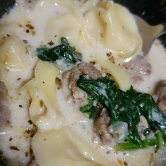 Used spinach; I think instead of adding flour, next time I'll make a proper roux so it thickens how I'd like it to, otherwise the flavor was awesome!
Also used extra cayenne instead of hot sauce