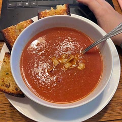 I am not Vegan let me preface this! I added some soy sauce, some Worcestershire sauce, more salt and pepper and a can of tomato paste. Really good though! I hate tomato soup and this is now my all time favourite!