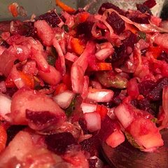 Wish I’d had some fresh cucumbers on hand to make this extra crunchy. I also did chop it larger than I normally would. That aside, this turned out just like my mom’s version. Super tasty!