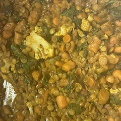 I added 1 cup of water and cut the cauliflower into smaller pieces.... i used dry lentils from a bag (goya) other than that wow!! It was fantastic!!!!!
