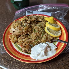 Served with some lemon and yogurt. It was all very good.
