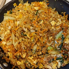 I used quinoa and it was my first attempt at any version of fried rice. It does cook pretty quick and I probably overcooked it but it was great anyway. I really liked this and will definitely make it again!