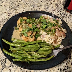 Let simmer awhile for best flavor. Added spinach with the chicken at the end. Served over smashed potatoes with roasted green beans on the side.