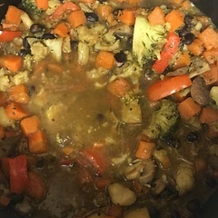 I used peppers instead of pumpkin and it was a great idea and fits in with all the other ingredients, doesn’t look to appetising but it is a really nice, healthy dinner, quite soggy and makes the rice soggy but is still a nice texture( had A LOT of leftovers which is good)