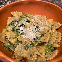 Cut the sauce recipe in half for lesser amount of pasta. I added peas and spinach at the end and left out the walnuts. Really good!