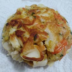 I used flake style imitation crab and I substituted Texas Roadhouse sirloin seasoning for the seasoned salt. Each crab cake is the size of my palm and I fried 5 at a time in one pan. One of them fell apart while cooking.