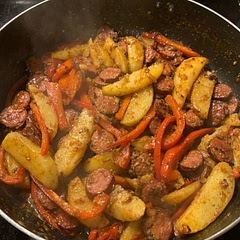 Super easy and spicy but not too hot with recipe as is. Parboiled the potatoes before crisping them for a creamy yet crispy texture. Will add this to my rotation. Love this app!