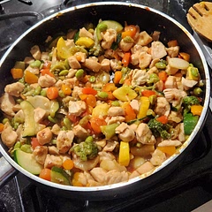 Added squash & zucchini. Put this on top of rice. It's very good & I'm impressed with myself on how good it was.