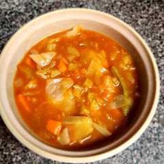 Local store didn't have tomato juice, so I substituted V8 and it was delicious. Lots of veggies in the soup. I also added some andouille sausage. 
Love that it makes enough to freeze.