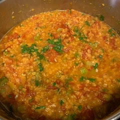 This recipe asks you to cook the lentils before and then add 4 cups of vegetable stock. I did not add the stock because it would have made it like a soup. This is very good! Definitely get your naan out!! 🤤