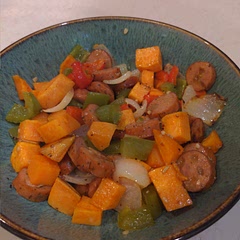 I used bourbon apple chicken sausage, and it was a great tweak! My broccoli went bad before I could make it, so I left it out and added an extra bell pepper and probably a 1/4 yellow onion. Will make again!