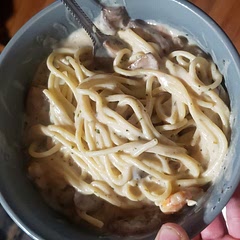Added shrimp and a little alfredo sauce