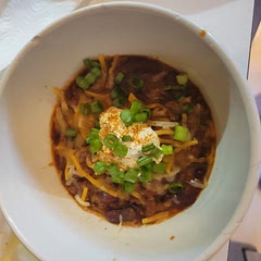 Honestly, I am not big on chili but this was pretty good! I like mine with all the fixings.